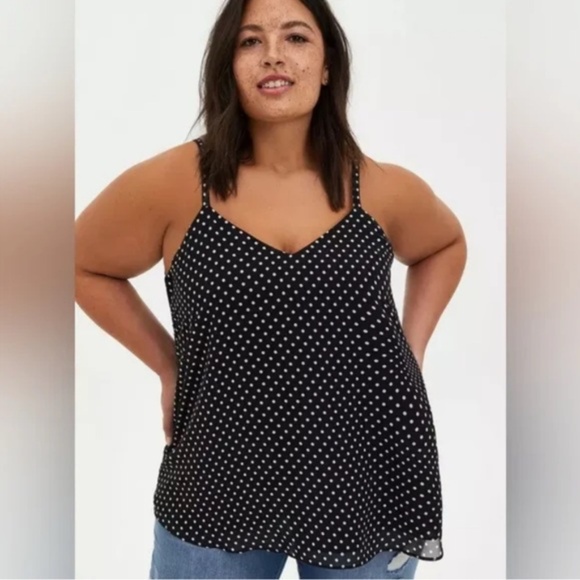 Torrid Sophie Swing Cami Chiffon Sz 2 (xxl) Polka Dot Top Black White Sleeveless - Picture 3 of 8